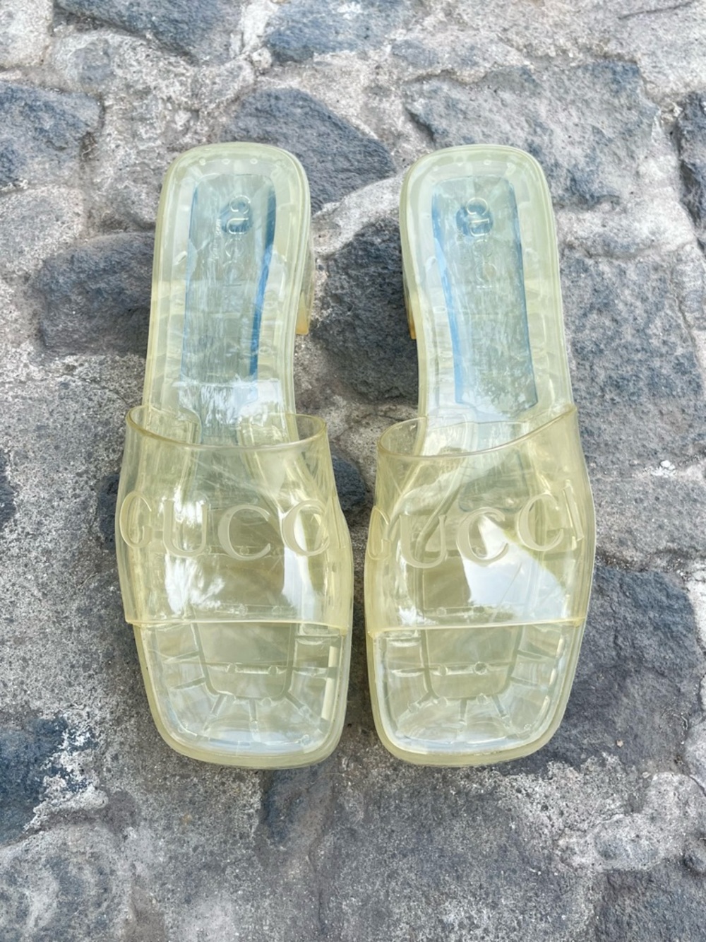 Gucci Logo Translucent Jelly Slide Mules
